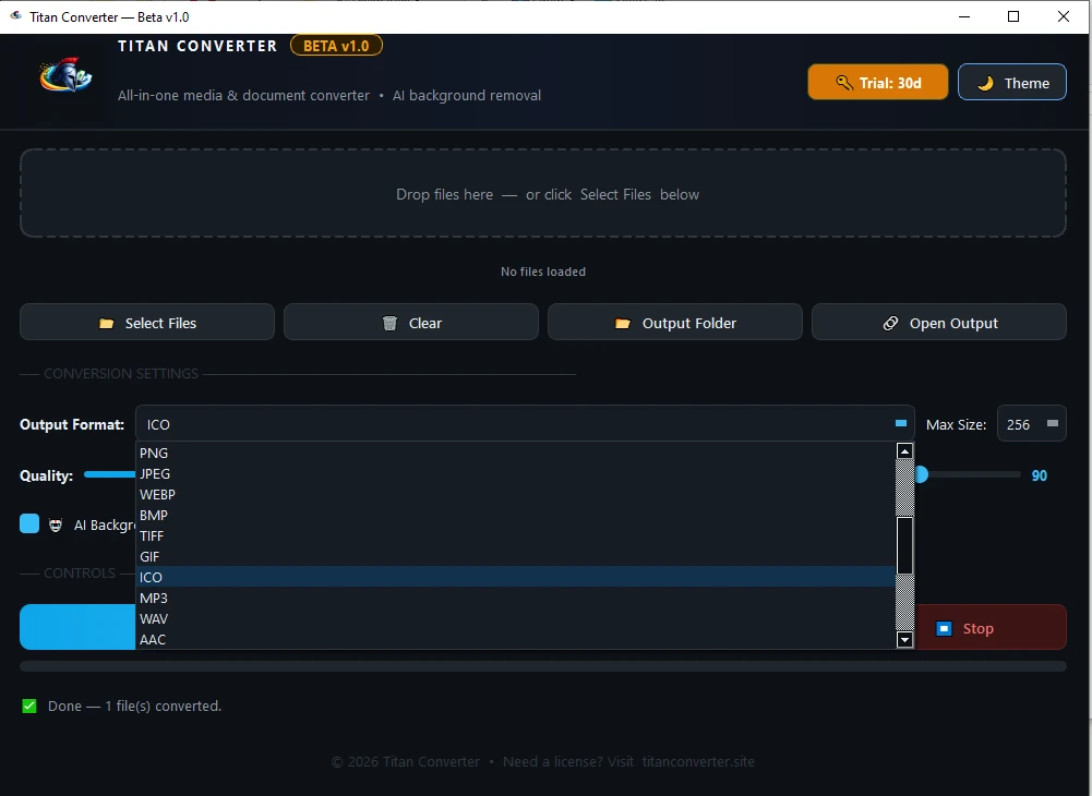 Titan Converter Main Interface — Real Screenshot